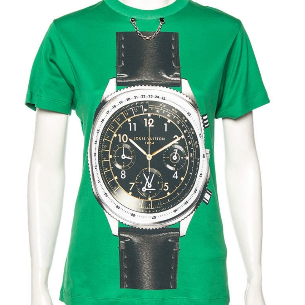 Louis Vuitton Green printed jerseys chain detail short sleeve t-shirt size s